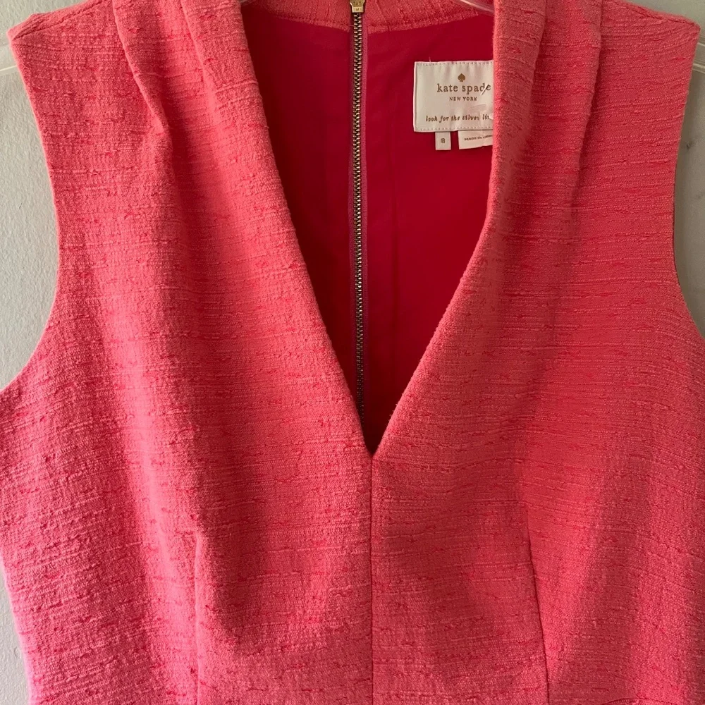 Kate Spade Sz 8 Coral Pink Midi Lined Tank Sheath V Neck Dress Back Zip - Picture 4 of 12